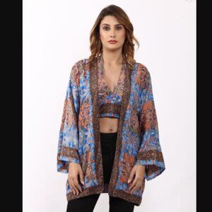 Wevez 100% Silk Print Bohemian Halter Top & Kimono one size NWT